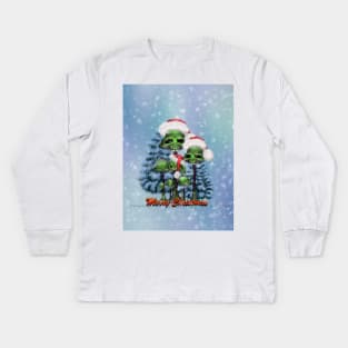 Merry christmas, funny mushroom skull with christmas hat Kids Long Sleeve T-Shirt